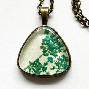 Beautiful Handmade Real Pressed Flower Necklace Set in a Triangle Setting